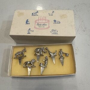 Empire Silver 6‎ Birthday Candle Holders Pewter Circus Elephant Bear Pony Clown